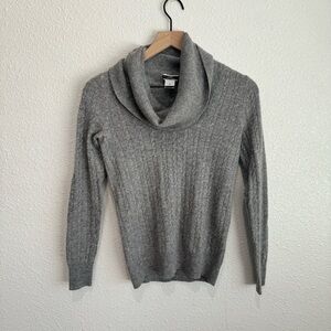 J.CREW Women's XXS 100% Cashmere Cable-knit‎ Turtleneck Grey Soft Casual Minimal